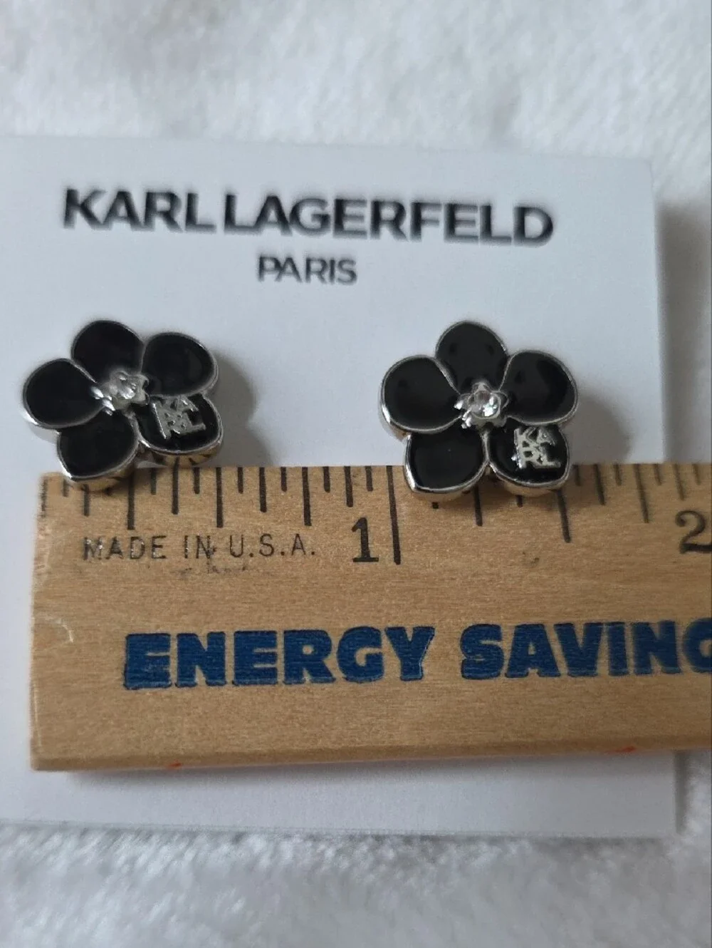 Karl Lagerfeld Black Floral Enamel Stud Earrings